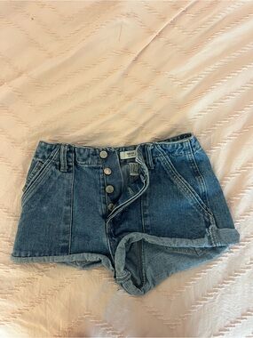 Forever 21 Medium Blue Denim Button-Front High-Rise Shorts